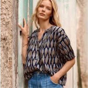 Garnet Hill Uma Ikat Button-Front Blouse